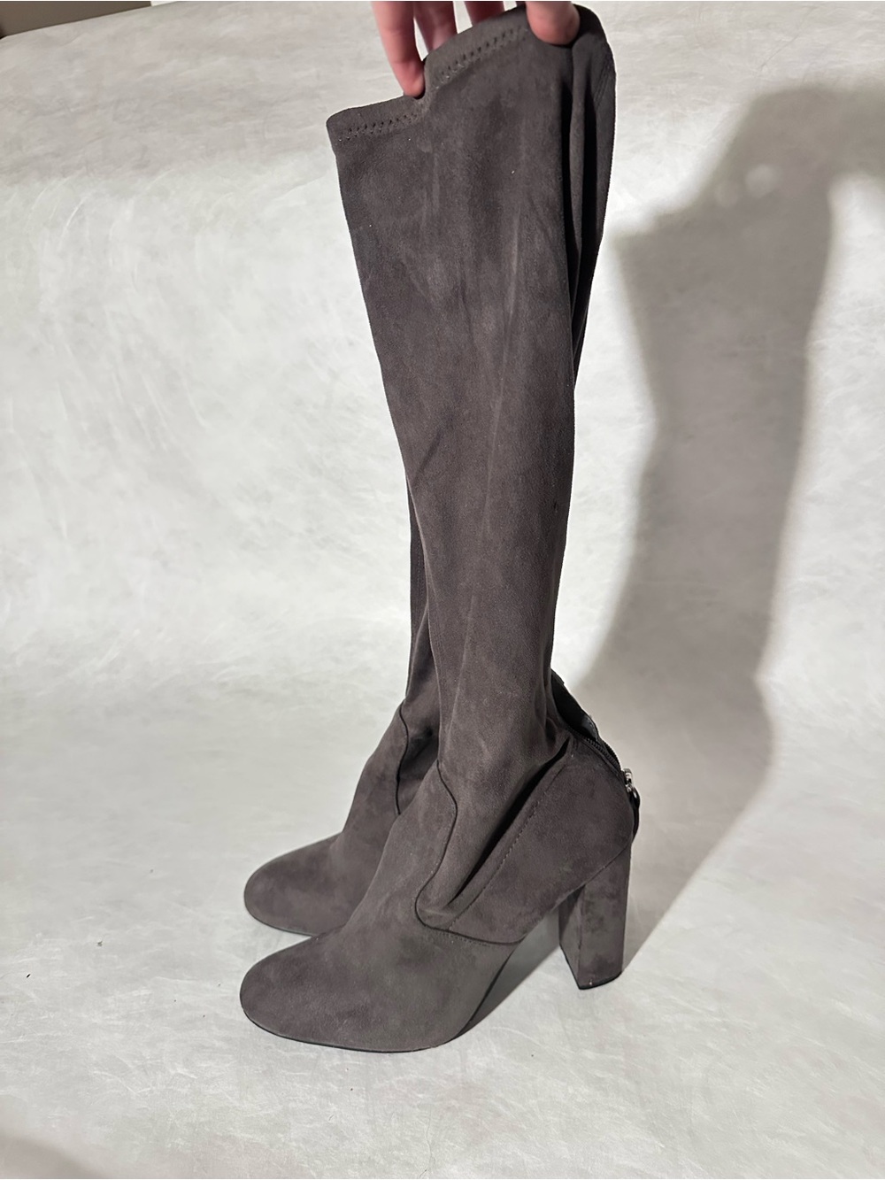 Women's Tall Suede Block High Heel Boots - Charcoal Gray